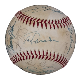 1977 Los Angeles Dodgers Team Signed ONL Feeney Baseball With 27 Signatures Including Lasorda, Lopes & Baker (Beckett & JSA)